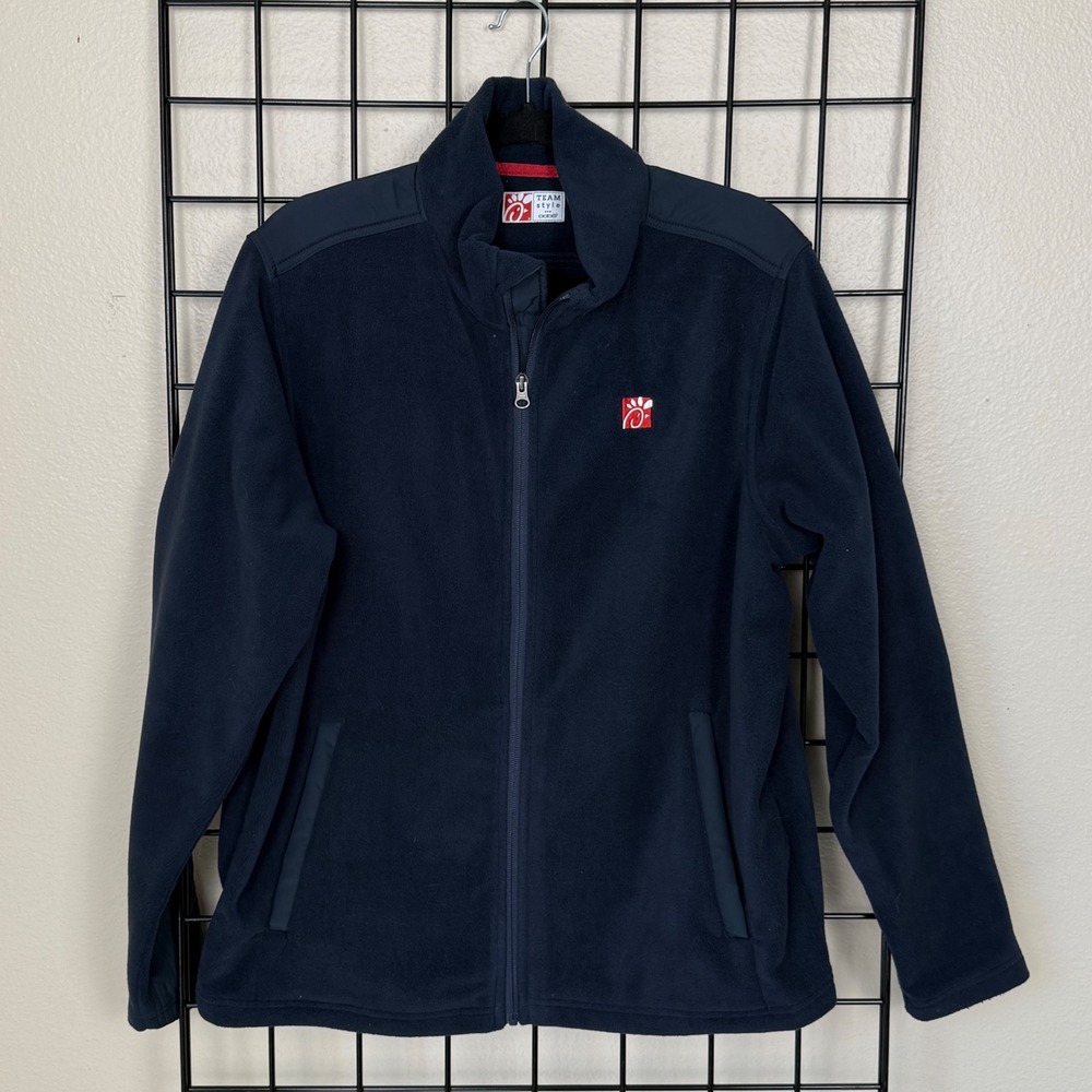 Oobe Chick-fil-A Fleece Jacket Mens L Navy Blue Full Zip Reinforced Uniform Fall